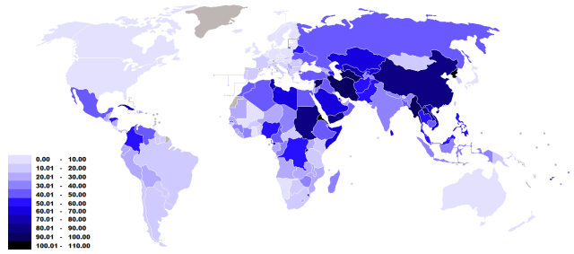 Press Freedom Index 2010. Source : http://en.wikipedia.org/wiki/File:PFI_2010.png